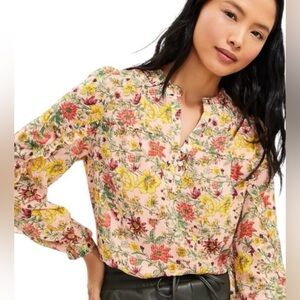 LOFT Garden Ruffle Long Sleeve Floral Blouse